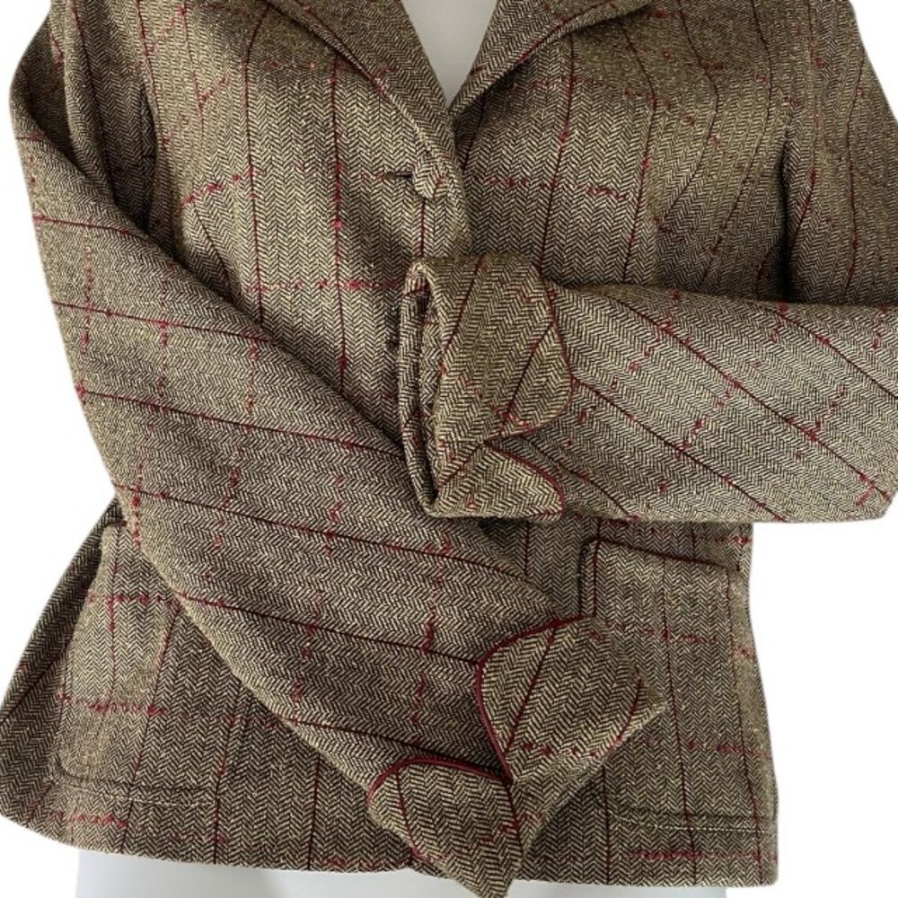Kay Unger Women Green Red Plaid Timeless Classic Wool Silk Blend Blazer Jacket 6 - Picture 3 of 13
